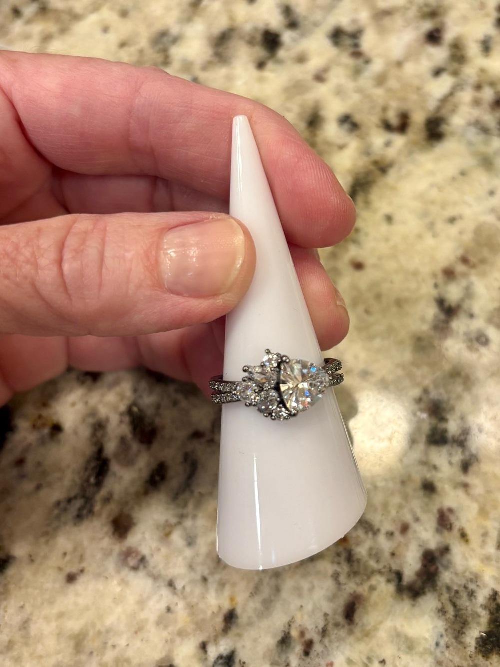 Elegant White and Silver Halo Engagement Ring - White Center Stone- SIZE 8
